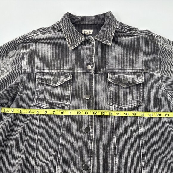 POL Distressed Corduroy Jacket Womens Large Gray Raw Frayed Oversized Crop Indie - Picture 14 of 15